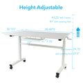 Height Adjustable Desk, Durable Laminate Top, Hand Crank, Casters, Powder Coated Steel Frame In White White Metal