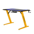 Gaming Desk, Steel Legs, Multicolored Led Lights, Cup Holder, 3 Usb Ports, Tempered Glass Accent In Yellow Yellow Metal