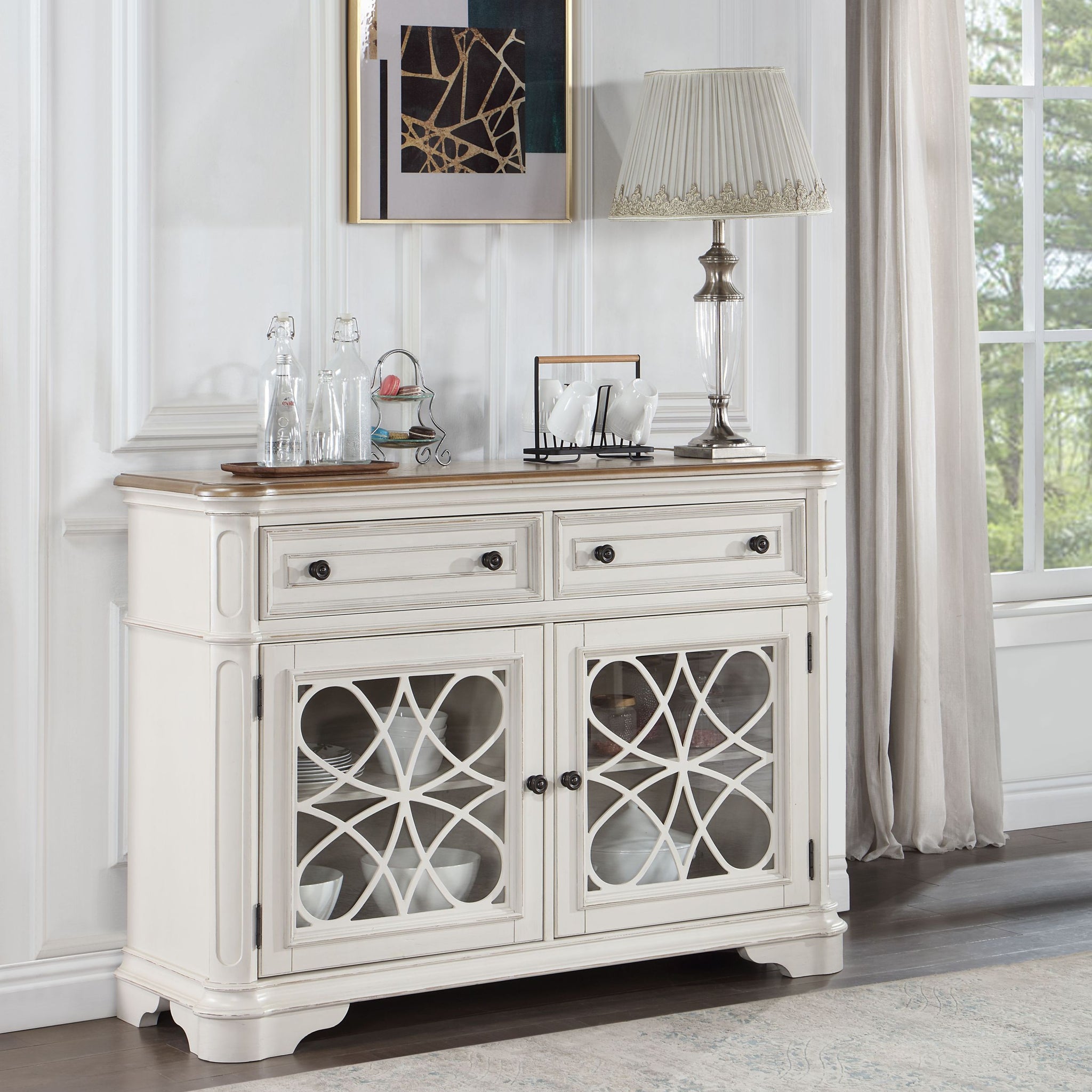 Florian Server, Oak & Antique White Finish Dn01656 Oak Wood