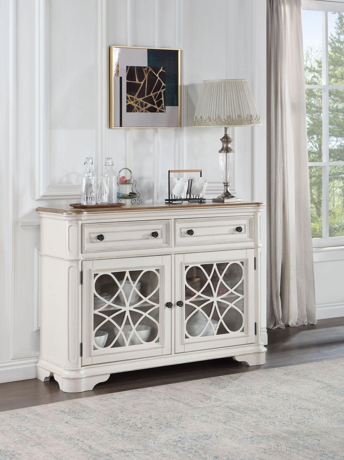 Florian Server, Oak & Antique White Finish Dn01656 Oak Wood