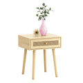 Bohemian End Table, Natural Rattan Drawer In Natural Color Beige Particle Board