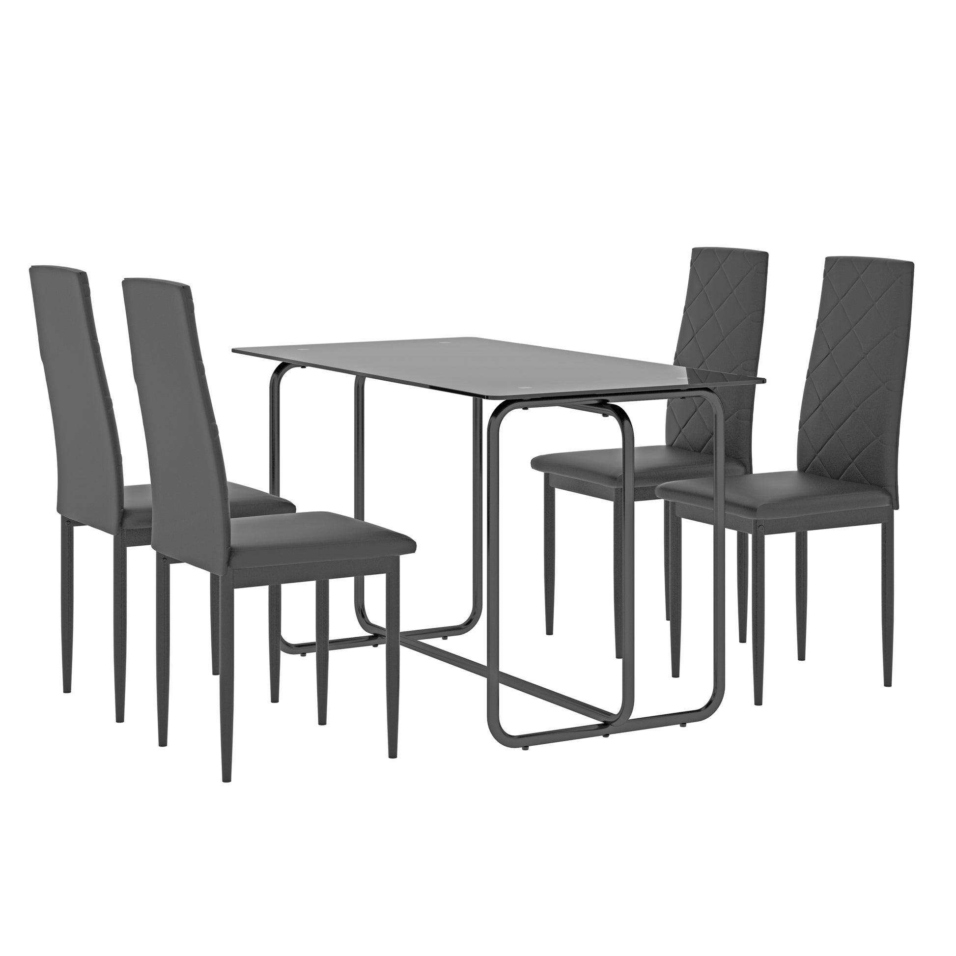 5 Piece Rectangle Dining Table Set With Metal Frame, Tempered Glass Dining Table For Kitchen Room, Black Black Glass