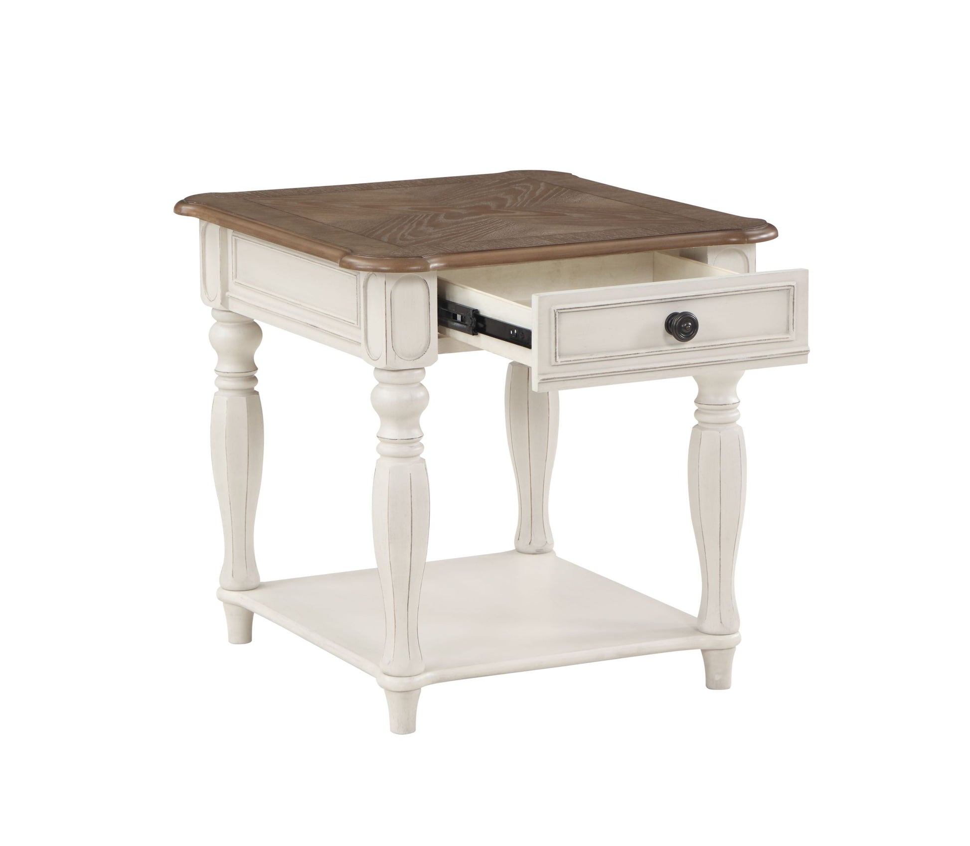 Florian End Table In Oak & Antique White Finish Lv01663 Antique White Solid Wood Mdf