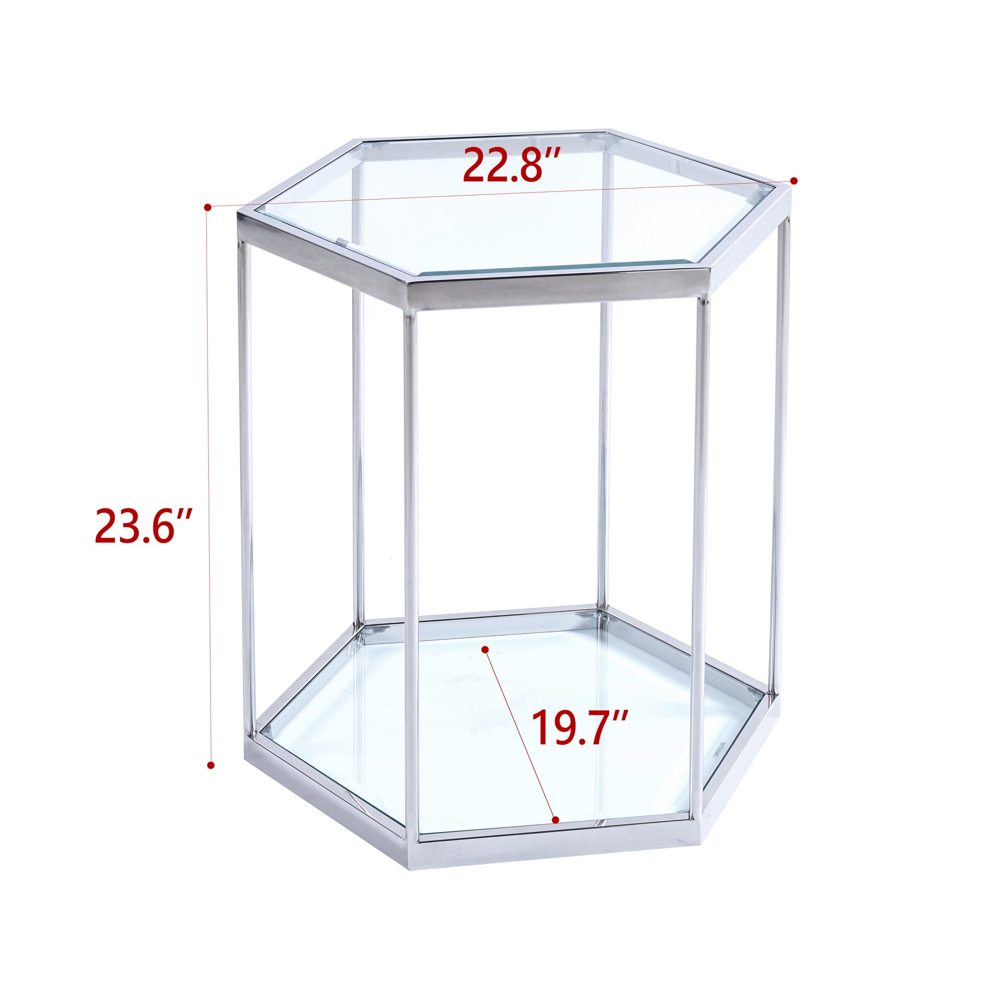 Modern Glass End Table With Silver Finish Stainless Steel Frame Silver Glass
