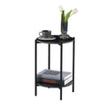 2 Layer End Table With Whole Marble Tabletop, Round Coffee Table With Black Metal Frame For Bedroom Living Room Office Black,1 Piece Black Metal