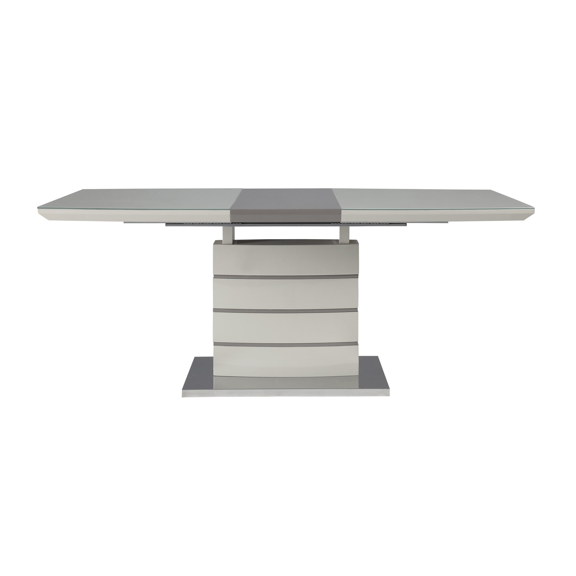 Contemporary Style Dining Table 1Pc With Self Storing Extension Leaf Bright High Gloss White And Gray Taupe Finish Off White Seats 6 Dining Room Contemporary Metal & Wood