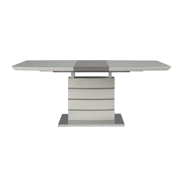Contemporary Style Dining Table 1Pc With Self Storing Extension Leaf Bright High Gloss White And Gray Taupe Finish Off White Seats 6 Dining Room Contemporary Metal & Wood
