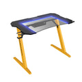 Gaming Desk, Steel Legs, Multicolored Led Lights, Cup Holder, 3 Usb Ports, Tempered Glass Accent In Yellow Yellow Metal