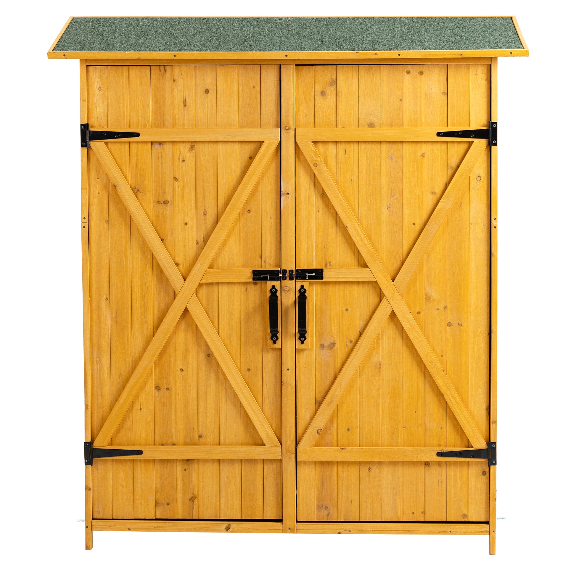 56"L X 19.5"W X 64"H Outdoor Storage Shed With Lockable Door, Wooden Tool Storage Shed W Detachable Shelves & Pitch Roof, Natural Natural Solid Wood