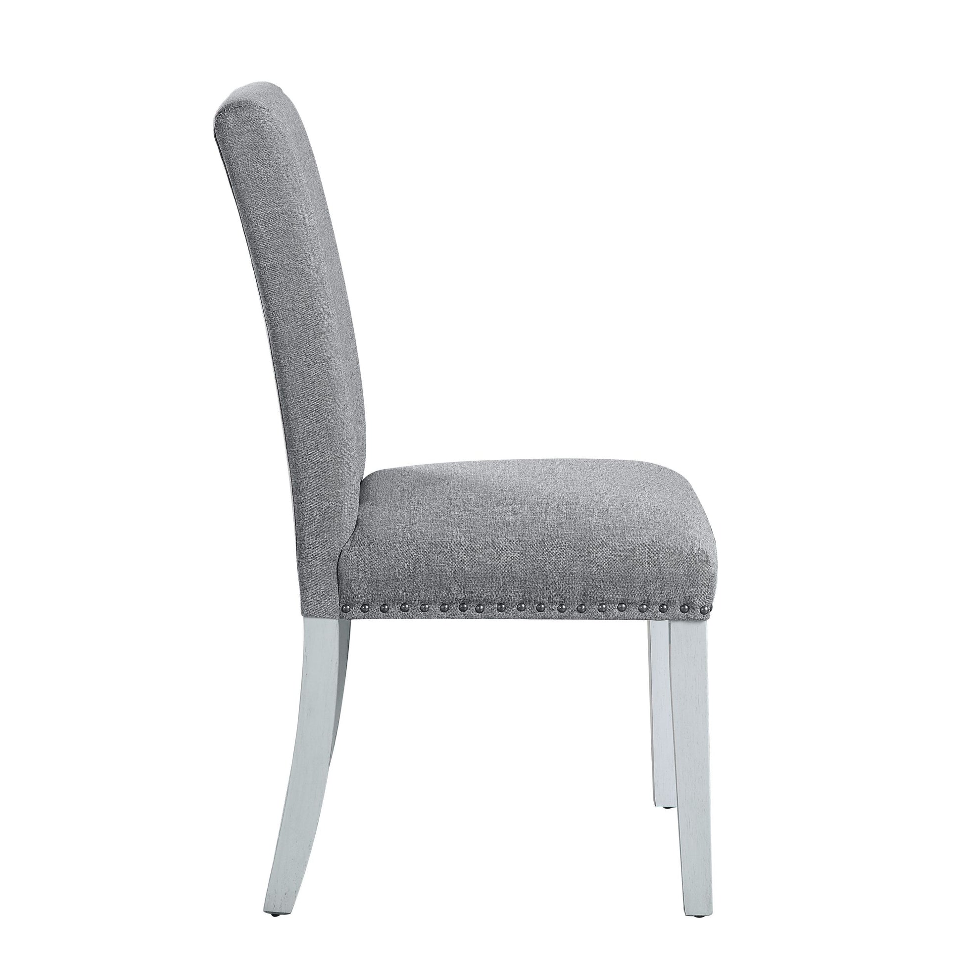 Lanton Side Chair Set 2 Gray Linen & Antique White Finish Dn01452 Antique White Linen