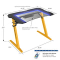 Gaming Desk, Steel Legs, Multicolored Led Lights, Cup Holder, 3 Usb Ports, Tempered Glass Accent In Yellow Yellow Metal