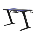 Gaming Desk, Steel Legs, Multicolored Led Lights, Cup Holder, 3 Usb Ports, Tempered Glass Accent In Black Black Metal