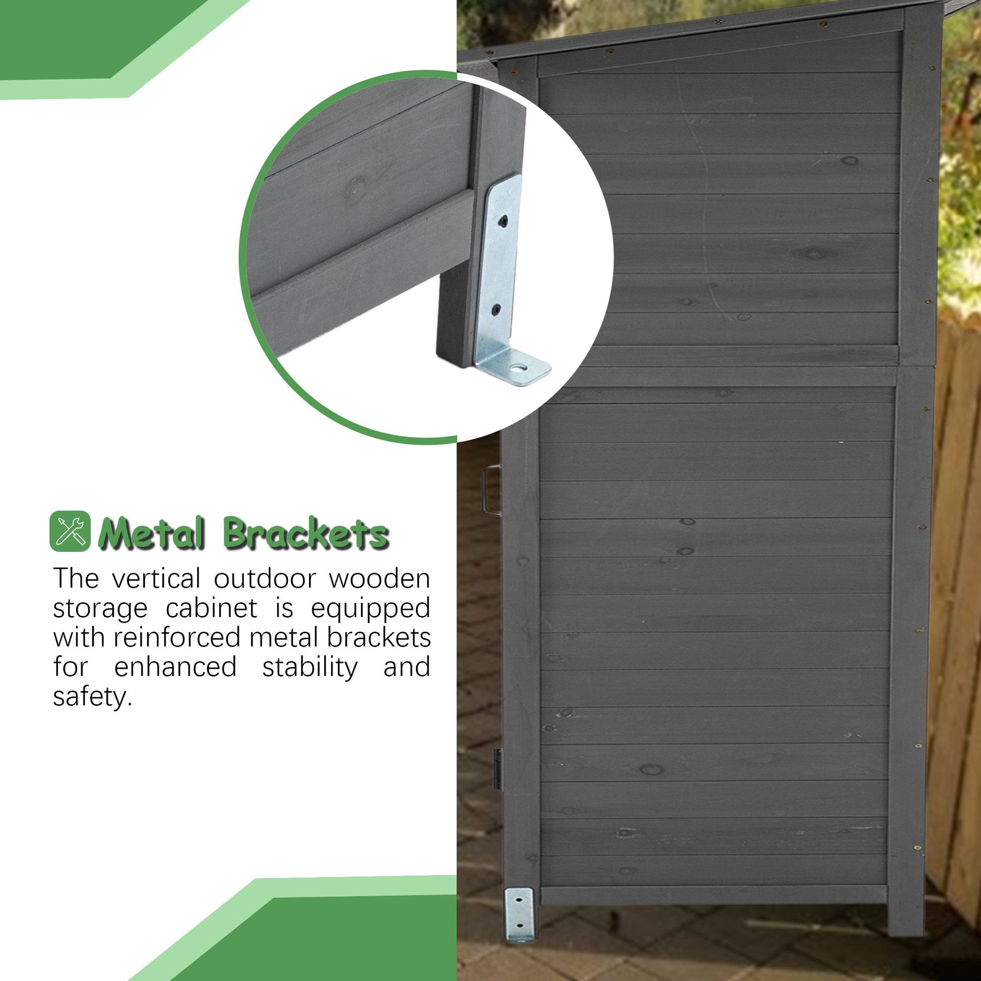 56"L X 19.5"W X 64"H Outdoor Storage Shed With Lockable Door, Wooden Tool Storage Shed W Detachable Shelves & Pitch Roof,Gray Aqua Grey Solid Wood