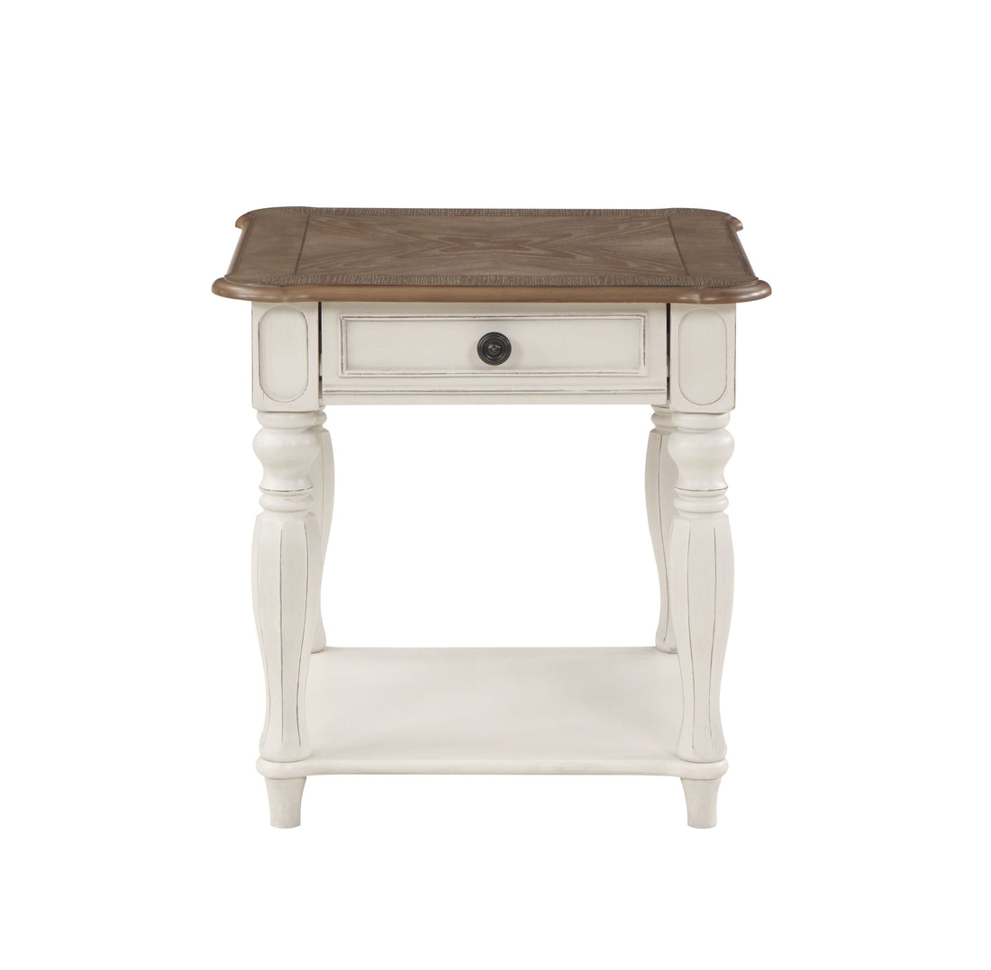 Florian End Table In Oak & Antique White Finish Lv01663 Antique White Solid Wood Mdf