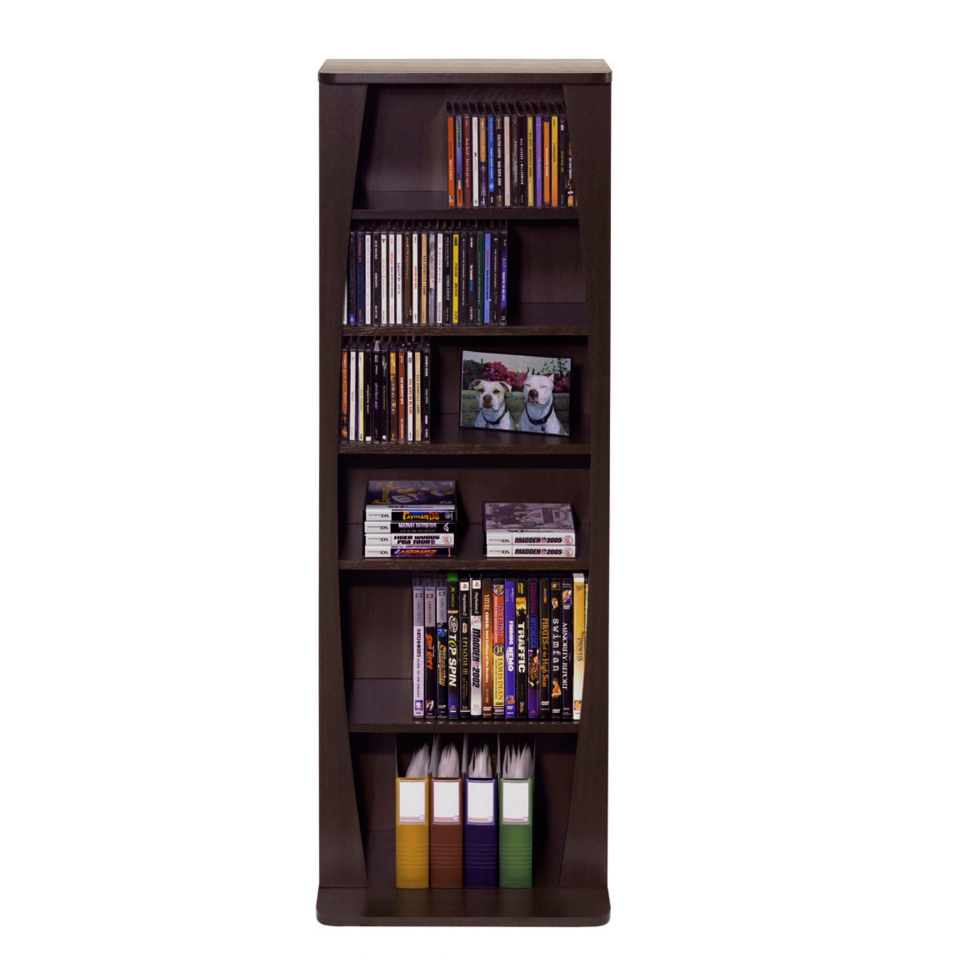 Multimedia Shelving Unit, 5 Adjustable Shelves, Wide Base For Stability, Lightweight In Espresso Brown Black Brown Particle Board