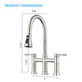 Double Handle Bridge Kitchen Faucet With Pull Down Spray Head Brushed Nickel Stainless Steel