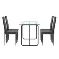 1 Piece Rectangle Dining Table With Black Metal Frame, Tempered Glass Dining Table For Kitchen Room, Transparent Black Transparent Glass