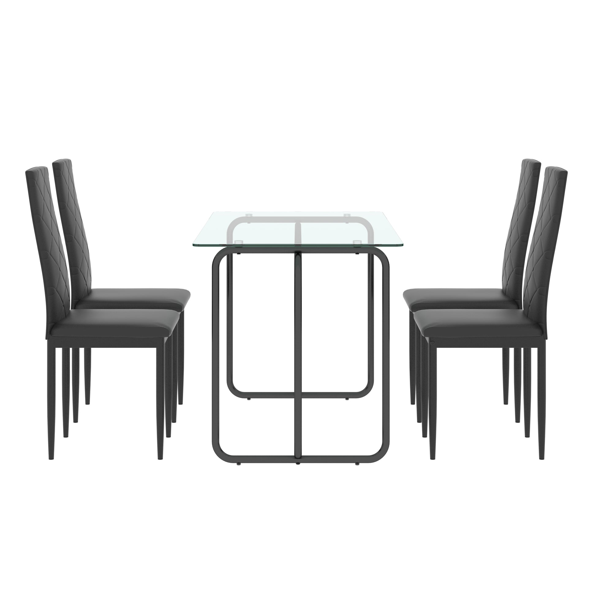 5 Piece Rectangle Dining Table Set, Tempered Glass Dining Table For Kitchen Room, Transparent Black Transparent Glass