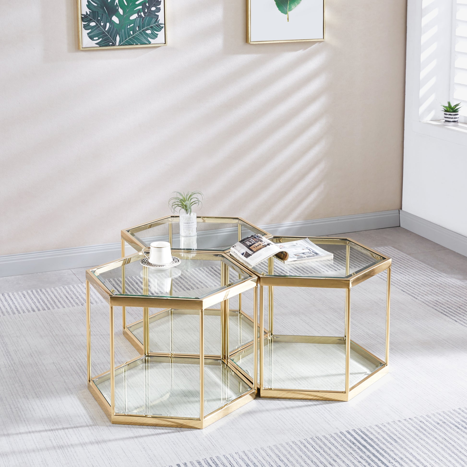 Modern Glass Coffee Table With Gold Finish Stainless Steel Frame Gold Glass