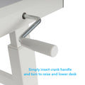 Height Adjustable Desk, Durable Laminate Top, Hand Crank, Casters, Powder Coated Steel Frame In White White Metal