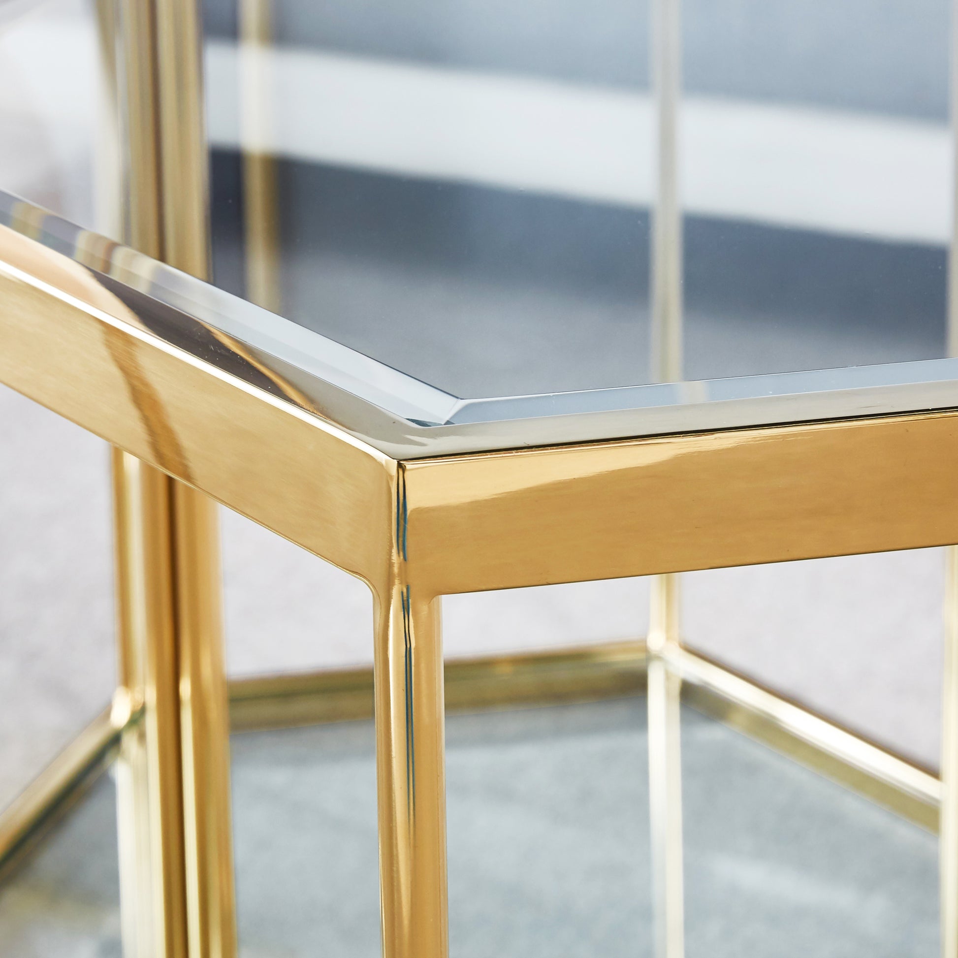 Modern Glass End Table With Gold Finish Stainless Steel Frame Gold Glass