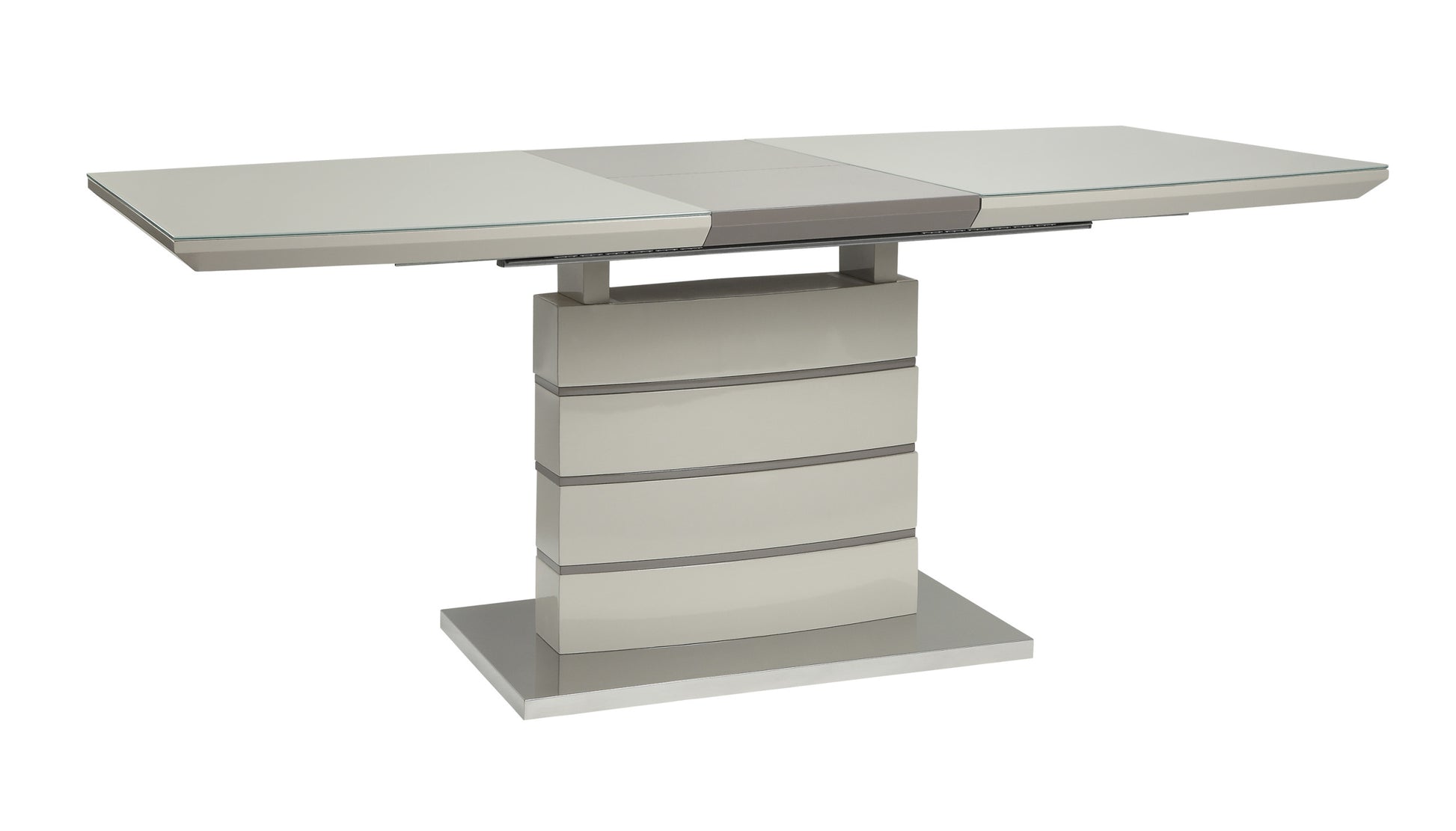 Contemporary Style Dining Table 1Pc With Self Storing Extension Leaf Bright High Gloss White And Gray Taupe Finish Off White Seats 6 Dining Room Contemporary Metal & Wood
