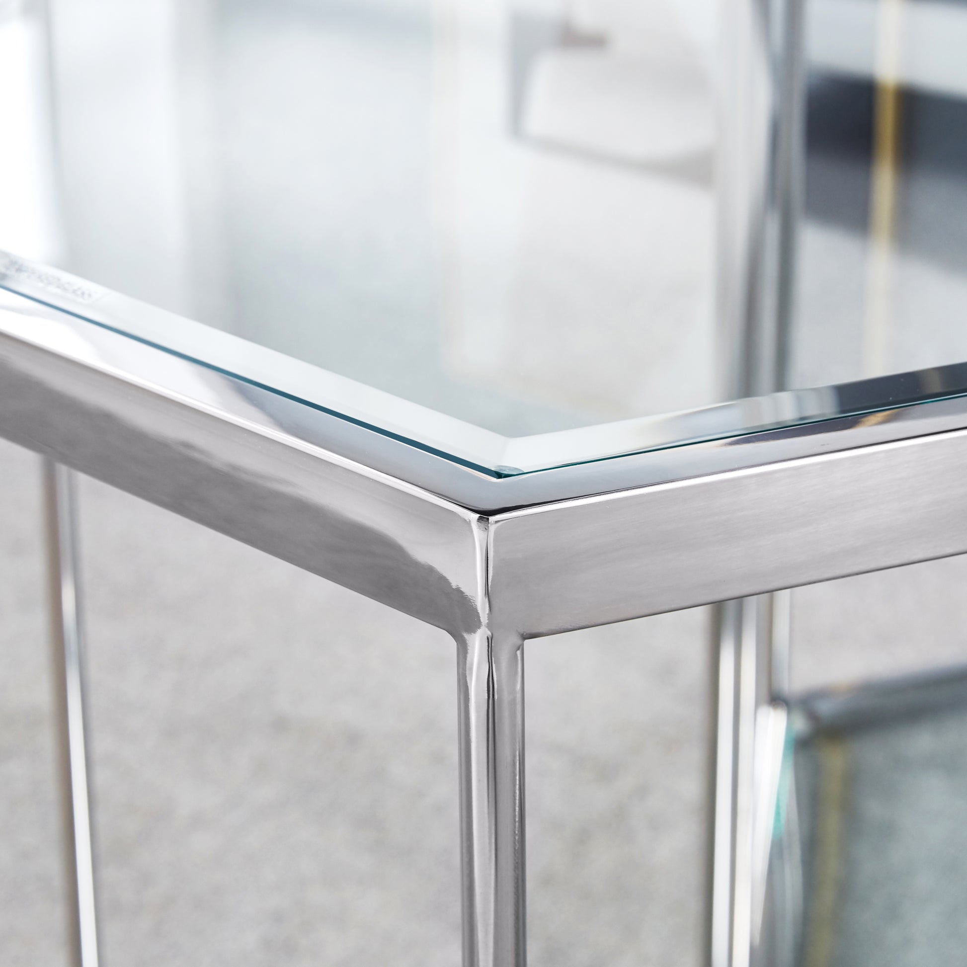 Modern Glass End Table With Silver Finish Stainless Steel Frame Silver Glass