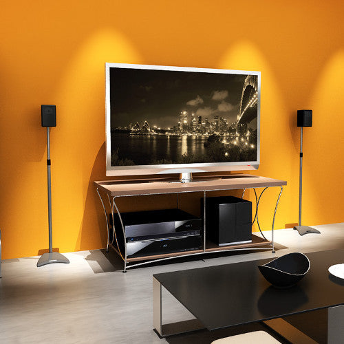 Satellite Speaker Stand, Made From Cast Iron, Height Adjustable, Cable Management Black Metal