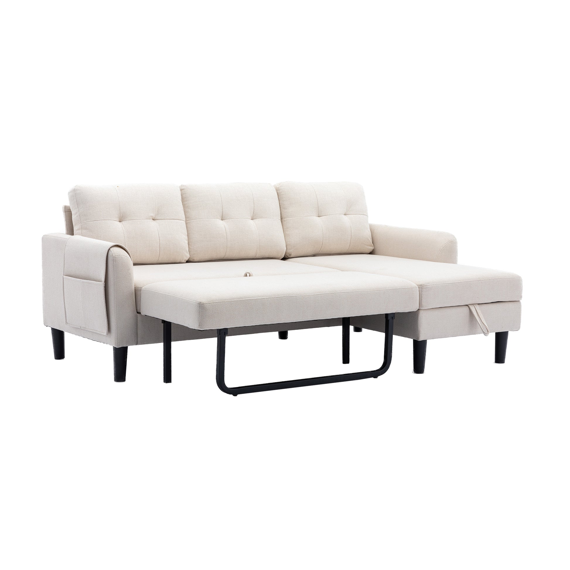 United We Win Sectional Sofa Reversible Sectional Sleeper Sectional Sofa With Storage Chaise Beige Polyester