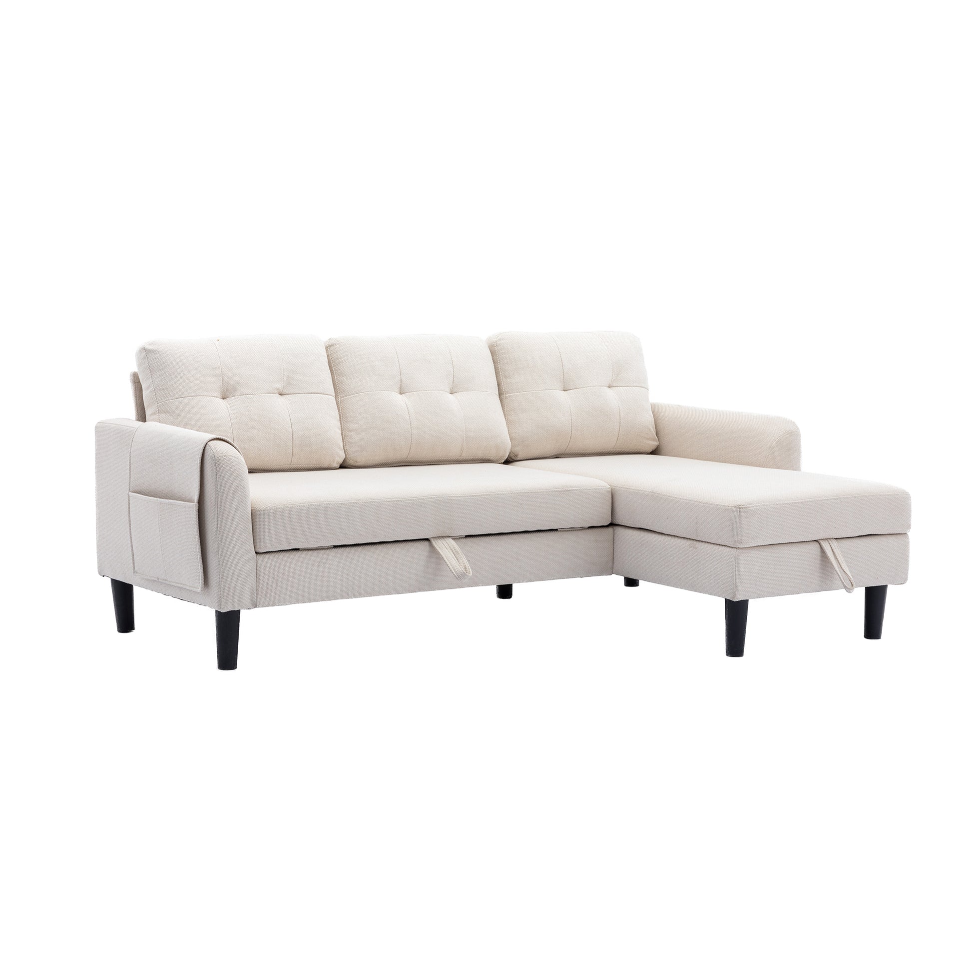 United We Win Sectional Sofa Reversible Sectional Sleeper Sectional Sofa With Storage Chaise Beige Polyester