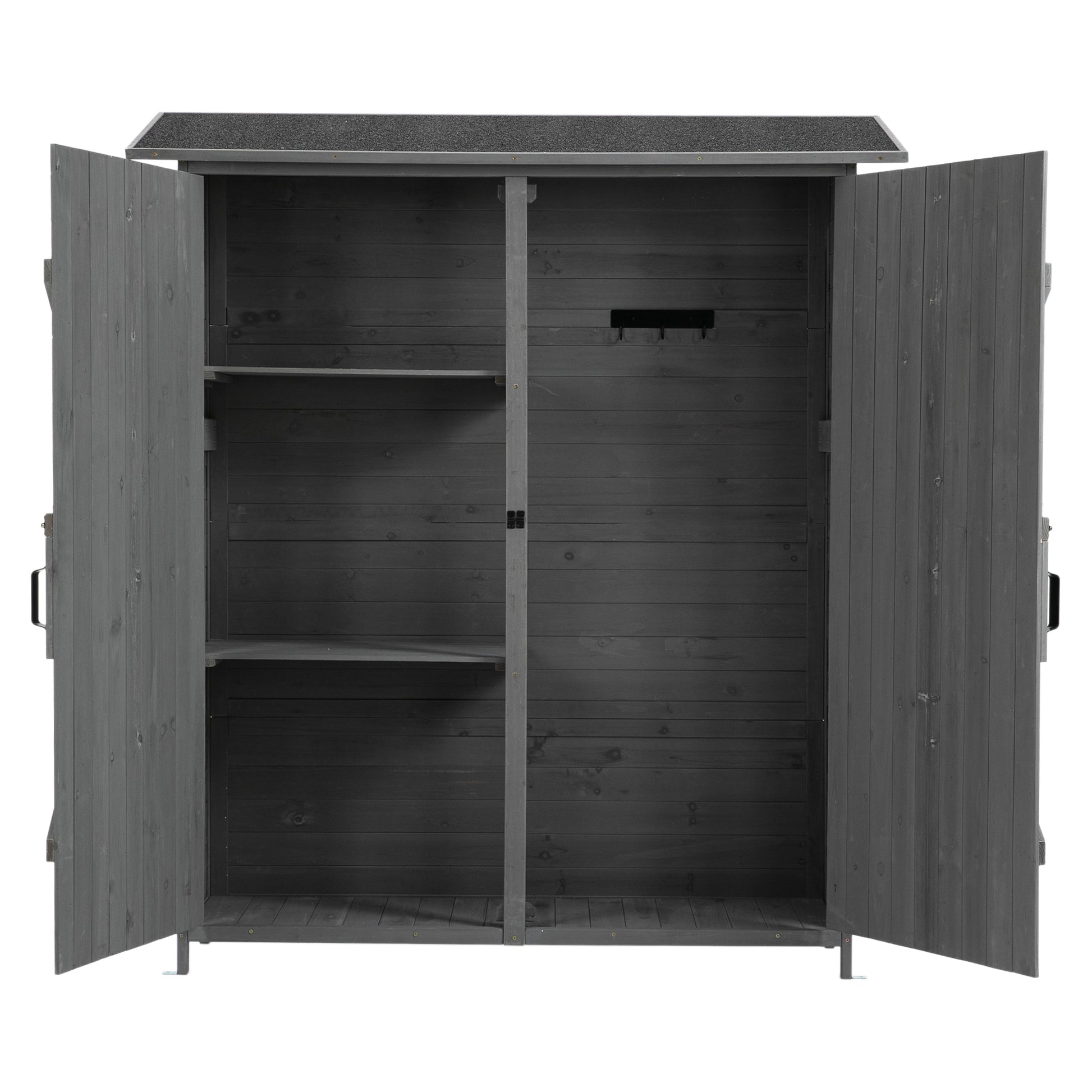 56"L X 19.5"W X 64"H Outdoor Storage Shed With Lockable Door, Wooden Tool Storage Shed W Detachable Shelves & Pitch Roof,Gray Aqua Grey Solid Wood