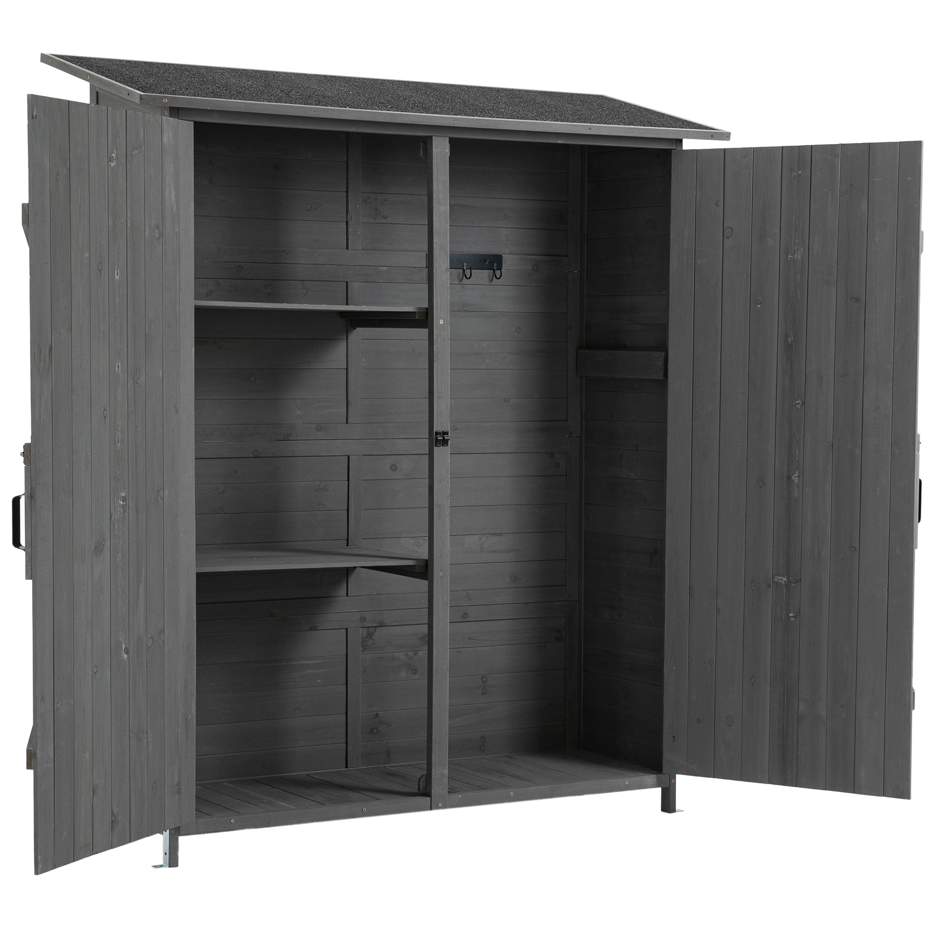 56"L X 19.5"W X 64"H Outdoor Storage Shed With Lockable Door, Wooden Tool Storage Shed W Detachable Shelves & Pitch Roof,Gray Aqua Grey Solid Wood