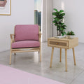 Bohemian End Table, Natural Rattan Drawer In Natural Color Beige Particle Board
