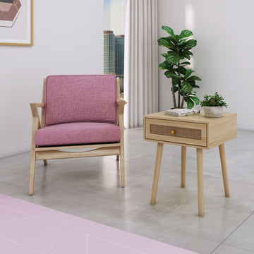 Bohemian End Table, Natural Rattan Drawer In Natural Color Beige Particle Board