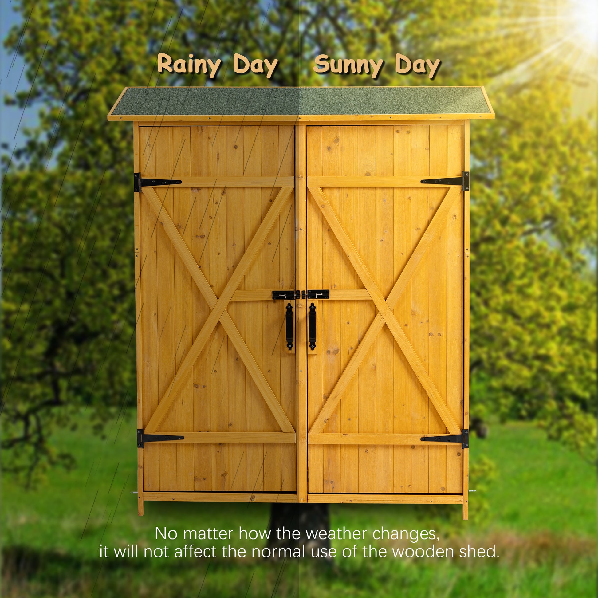 56"L X 19.5"W X 64"H Outdoor Storage Shed With Lockable Door, Wooden Tool Storage Shed W Detachable Shelves & Pitch Roof, Natural Natural Solid Wood