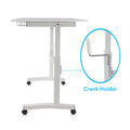 Height Adjustable Desk, Durable Laminate Top, Hand Crank, Casters, Powder Coated Steel Frame In White White Metal