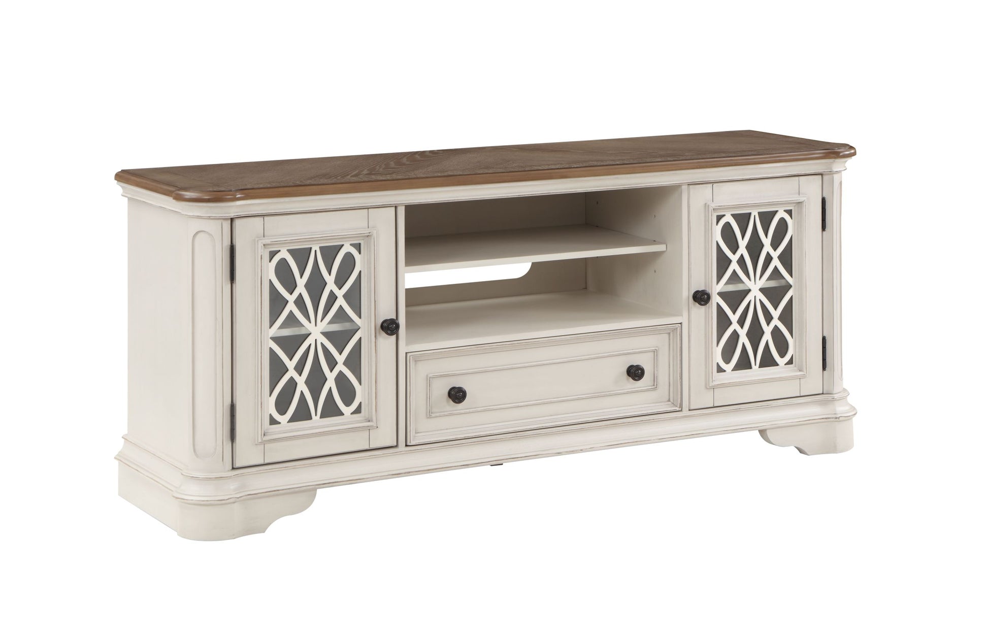 Florian Tv Stand In Oak & Antique White Finish Lv01665 Antique White Solid Wood Mdf