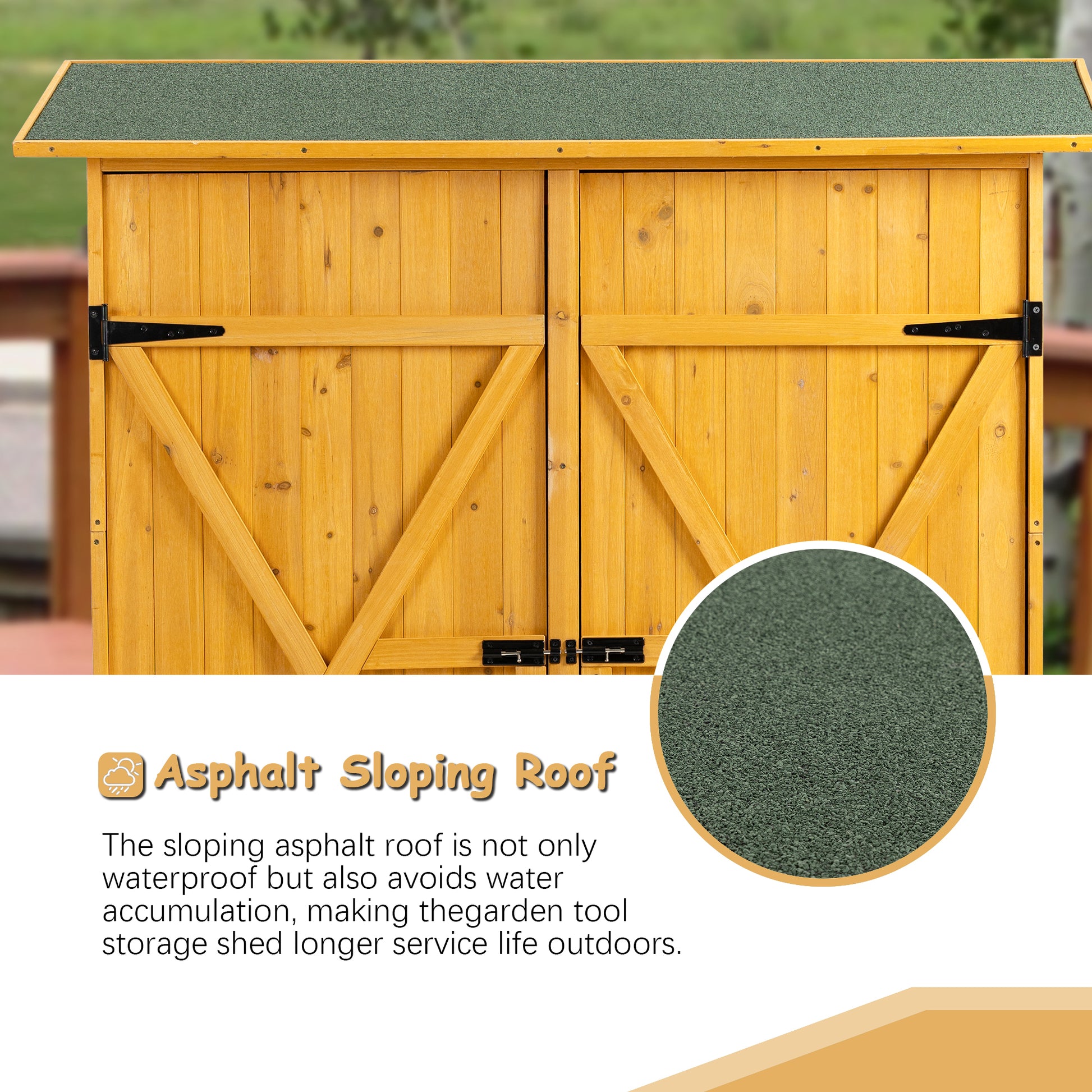 56"L X 19.5"W X 64"H Outdoor Storage Shed With Lockable Door, Wooden Tool Storage Shed W Detachable Shelves & Pitch Roof, Natural Natural Solid Wood