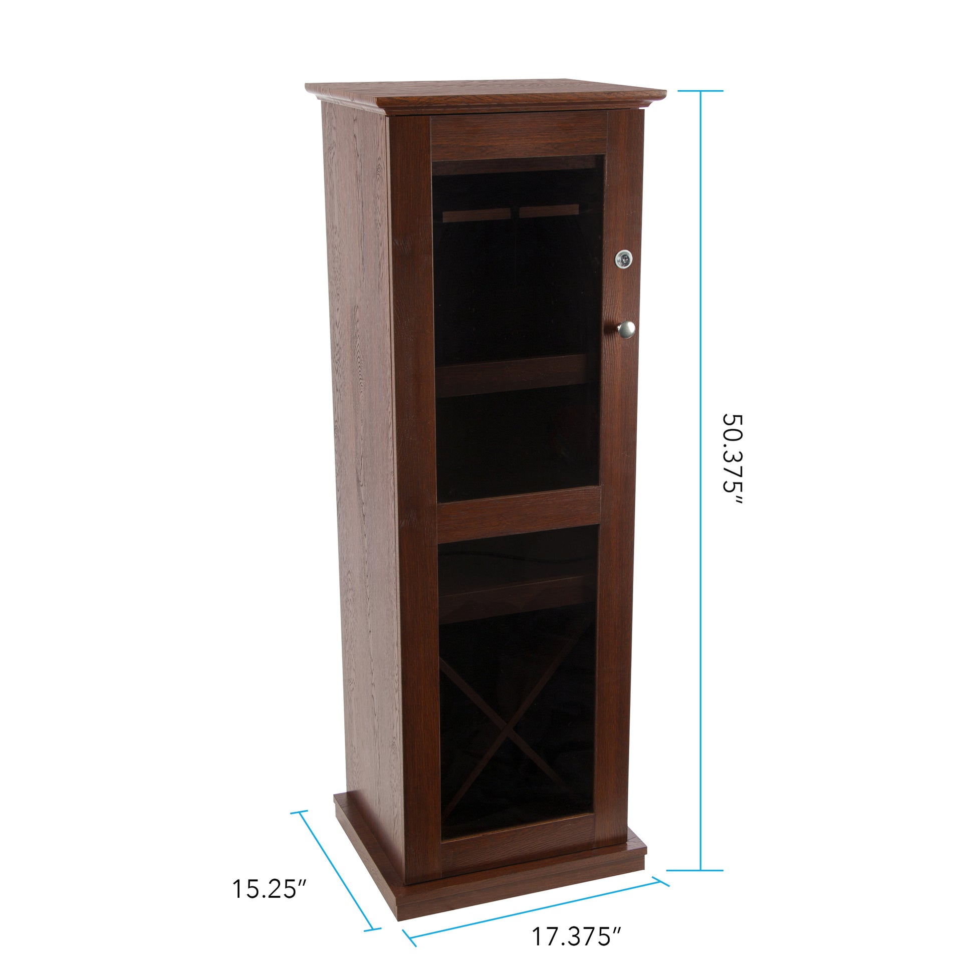 Locking Bar Cabinet, Holds 9 Wine Glasses, Holds Up To 16 Wine Bottles, Compact Storage In Chestnut Brown Chestnut Particle Board