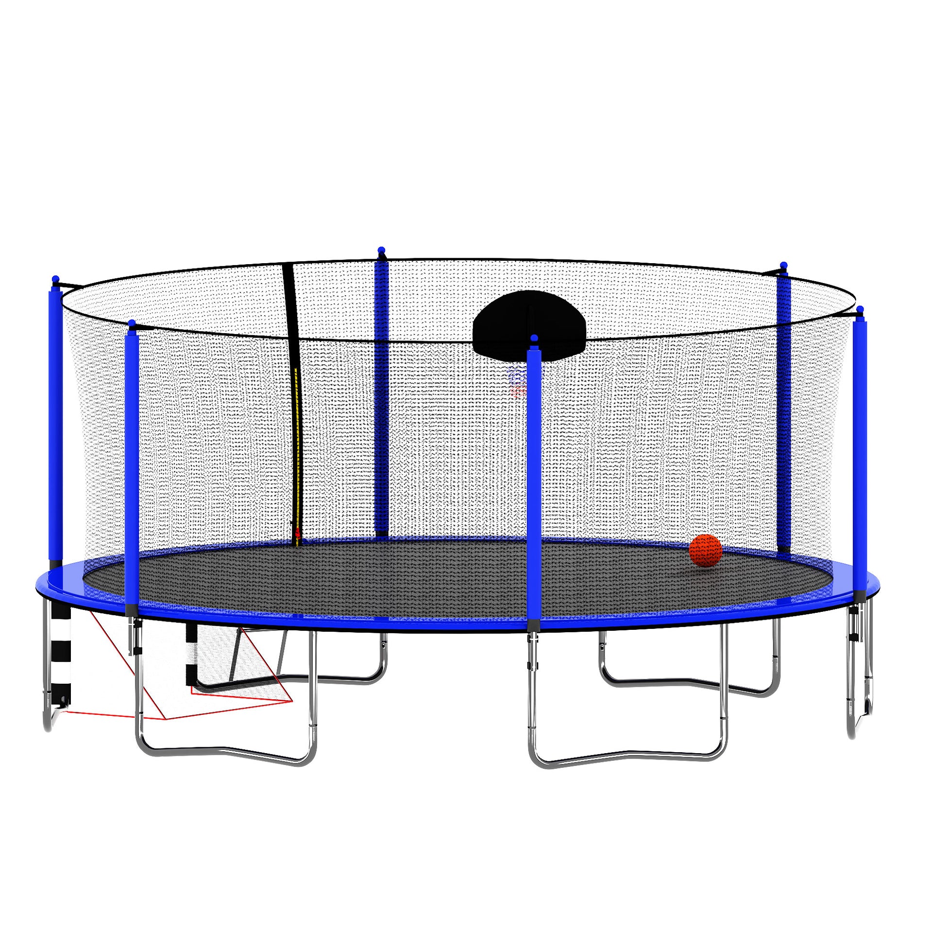 16Ft Trampoline With Basketball Hoop Pump And Ladder Inner Safety Enclosure With Soccer Goal Blue Blue Steel