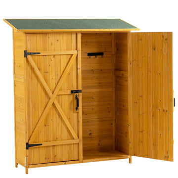 56"L X 19.5"W X 64"H Outdoor Storage Shed With Lockable Door, Wooden Tool Storage Shed W Detachable Shelves & Pitch Roof, Natural Natural Solid Wood