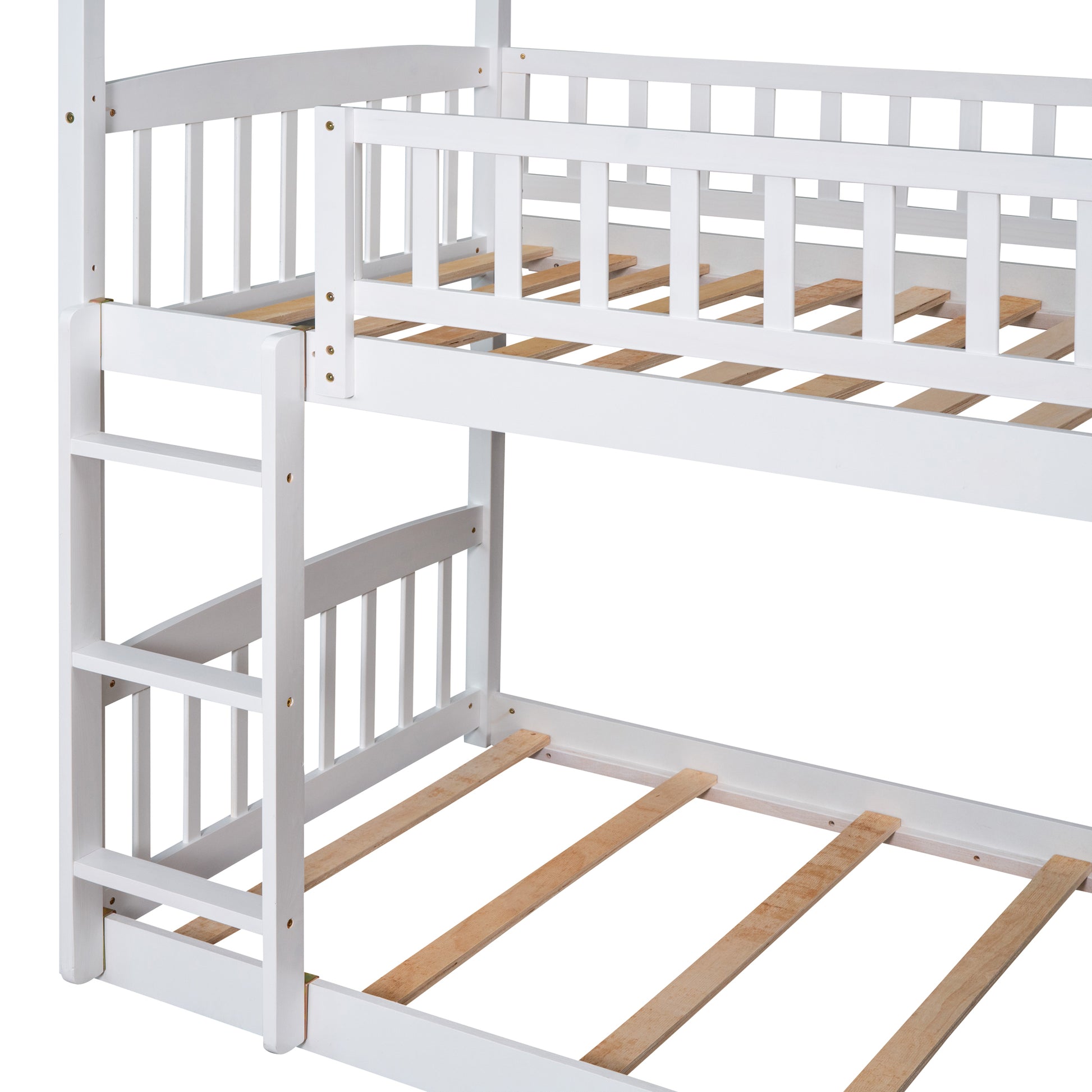 Twin Over Twin Bunk Bed With Slide, House Bed With Slide, White Old Sku: Lt000213Aak White Solid Wood