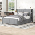 Full Size Platform Bed With Drawers And Storage Shelves, Gray Gray Pine