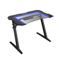 Gaming Desk, Steel Legs, Multicolored Led Lights, Cup Holder, 3 Usb Ports, Tempered Glass Accent In Black Black Metal