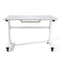 Height Adjustable Desk, Durable Laminate Top, Hand Crank, Casters, Powder Coated Steel Frame In White White Metal