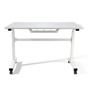 Height Adjustable Desk, Durable Laminate Top, Hand Crank, Casters, Powder Coated Steel Frame In White White Metal