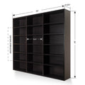 Wall Mounted Media Storage Unit, 15 Adjustable Shelves, Flushed Mounted In Espresso Brown Black Brown Particle Board