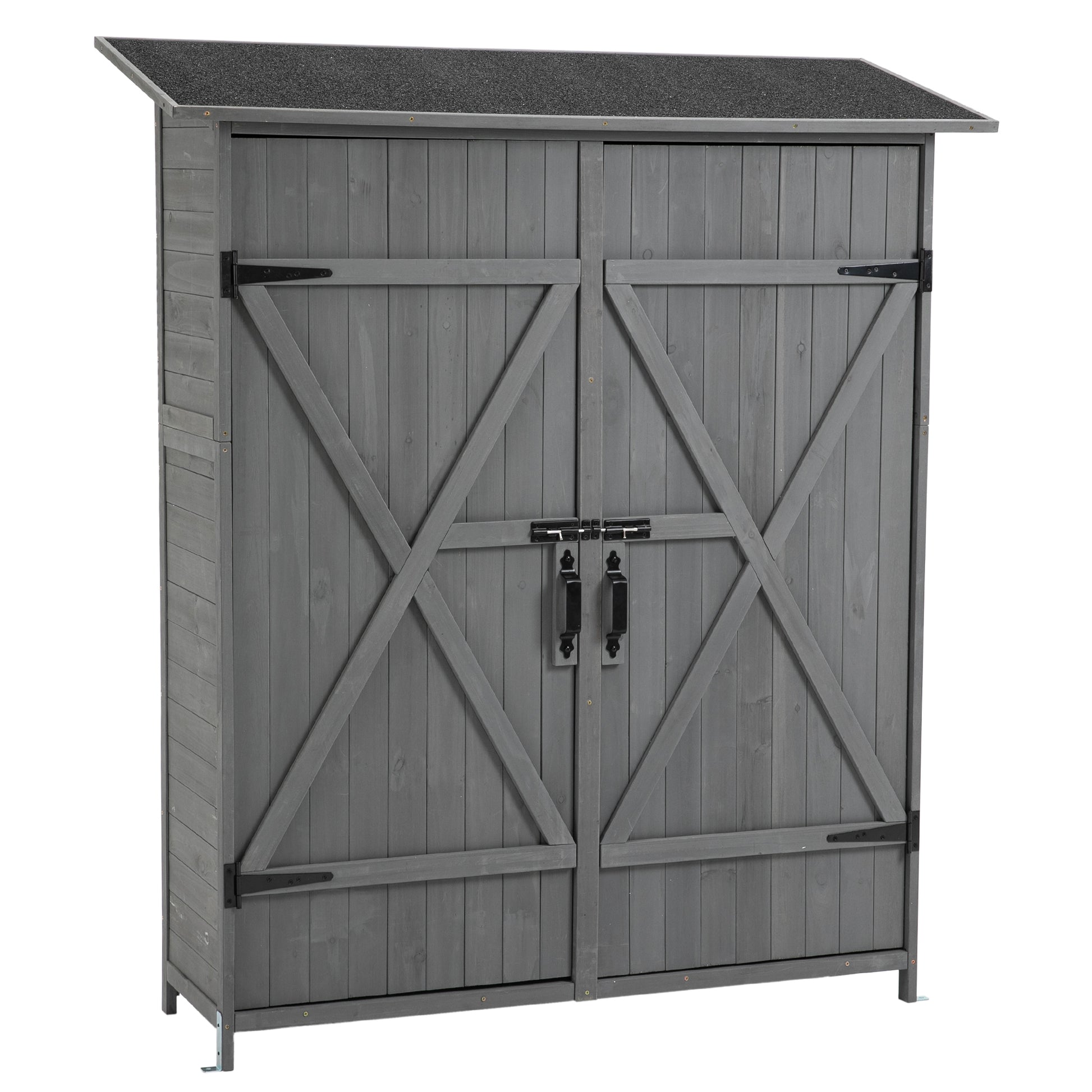 56"L X 19.5"W X 64"H Outdoor Storage Shed With Lockable Door, Wooden Tool Storage Shed W Detachable Shelves & Pitch Roof,Gray Aqua Grey Solid Wood