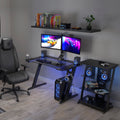 Gaming Desk, Steel Legs, Multicolored Led Lights, Cup Holder, 3 Usb Ports, Tempered Glass Accent In Black Black Metal