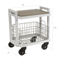 2 Tier Cart, Interchangeable Baskets And Shelves, Caster Wheels, Powder Coated Metal In White White Metal